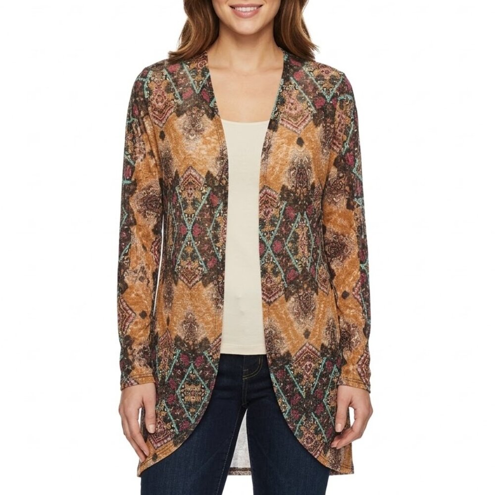 Xhilaration Boho Whimsigoth Crochet Back Cardigan Orange Geometric Knit Sz Large